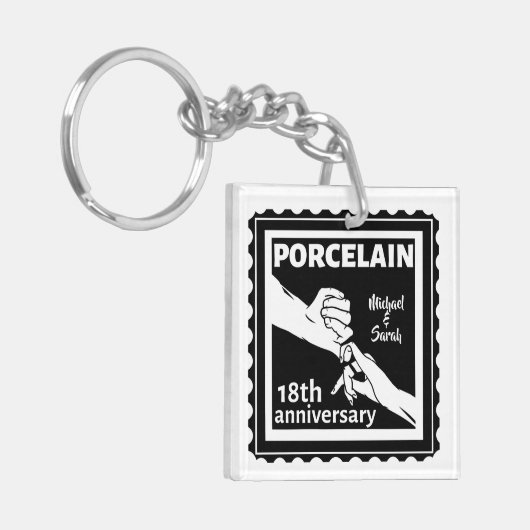 18e trouwdag porseleinen traditioneel sleutelhanger (Voorkant Links)