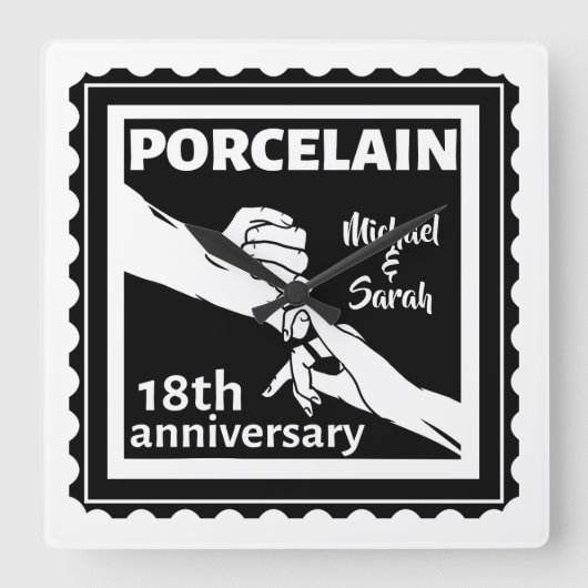 18e trouwdag porseleinen traditioneel vierkante klok (Voorkant)