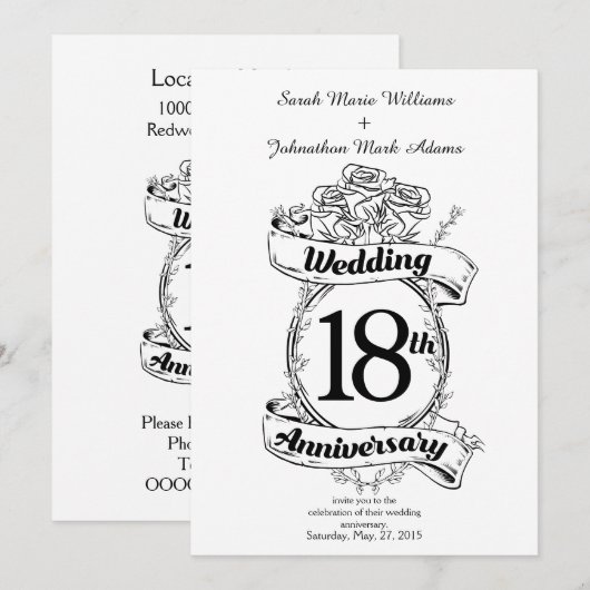 18e trouwdag Zwart-witte rozen Kaart (Voorkant / Achterkant)