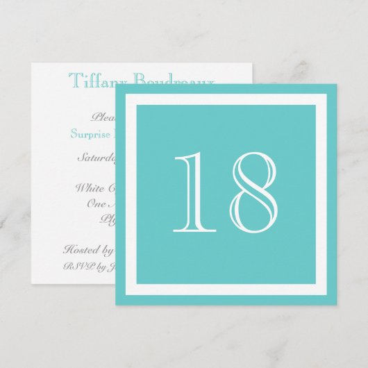 18e uitnodiging van de Birthday - Aqua (Voorkant / Achterkant)