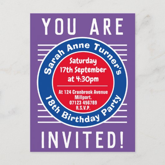 18e uitnodiging van de Birthday Party (Voorkant)