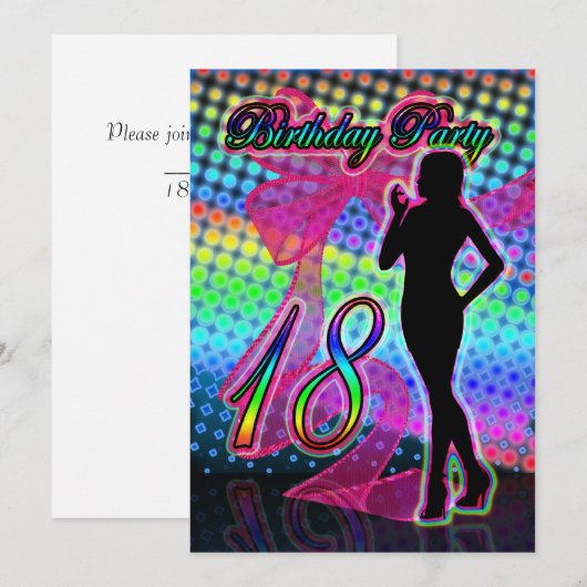 18e uitnodiging van de verjaardag van het Vrouw S (Voorkant / Achterkant)