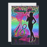18e uitnodiging van de verjaardag van het Vrouw S<br><div class="desc">18e uitnodiging van de Birthday Party,  Neon met Vrouw Silhouette</div>