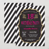 18e uitnodiging van de verjaardag. Zwart en goudgl (Voorkant / Achterkant)