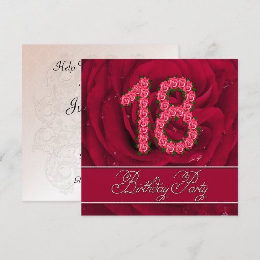 18e uitnodiging voor verjaardagsfeestjes met rozen (Voorkant / Achterkant)