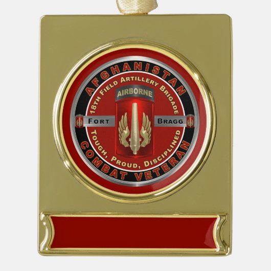 18e veldartillerijbrigade Afghanistan Veteraan Verguld Banner Ornament (Voorkant)