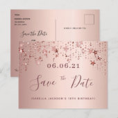 18e verjaardag 18 roos gouden sterren met uitzonde briefkaart (Voorkant / Achterkant)