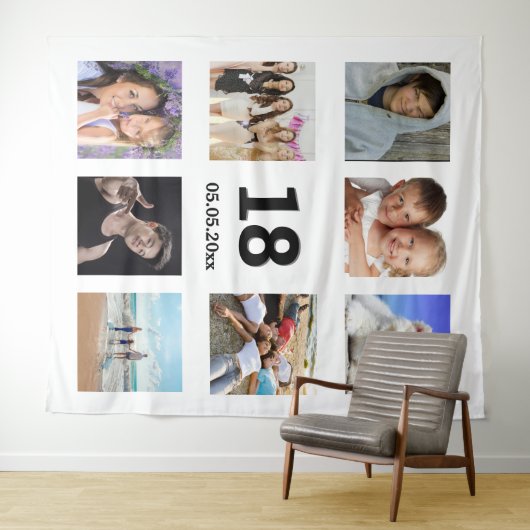 18e verjaardag aangepaste foto collage blanke man wandkleed (In Situ (horizontaal))