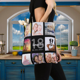 18e verjaardag aangepaste foto collage meisje zwar tote bag