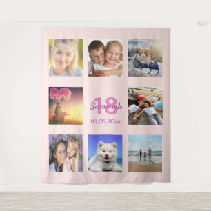 18e verjaardag aangepaste foto collage roze goud r wandkleed