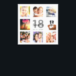 18e verjaardag aangepaste foto collage wit monogra canvas afdruk<br><div class="desc">Een uniek 18e verjaardagscadeau of aandenken, haar leven vieren met een collage van 8 van uw foto's. Voeg afbeeldingen van haar familie, vrienden, huisdieren, hobbies of droomreisbestemming toe. Personaliseer en voeg een naam, leeftijd 18 en een datum toe. Grijze en zwarte letters. Een chique witte achtergrond. Dit canvas is ook...</div>