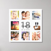 18e verjaardag aangepaste foto collage wit monogra canvas afdruk (Voorkant)
