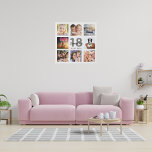 18e verjaardag aangepaste foto collage wit monogra imitatie canvas print<br><div class="desc">Een uniek 18e verjaardagscadeau of aandenken, haar leven vieren met een collage van 8 van uw foto's. Voeg afbeeldingen van haar familie, vrienden, huisdieren, hobbies of droomreisbestemming toe. Personaliseer en voeg een naam, leeftijd 18 en een datum toe. Grijze en zwarte letters. Een chique witte achtergrond. Dit canvas is ook...</div>