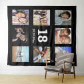 18e verjaardag aangepaste foto collage zwarte man wandkleed (In Situ (horizontaal))