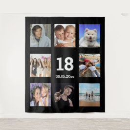 18e verjaardag aangepaste foto collage zwarte man wandkleed