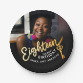 18e verjaardag aangepaste foto goud zwart papieren bordje (Voorkant)