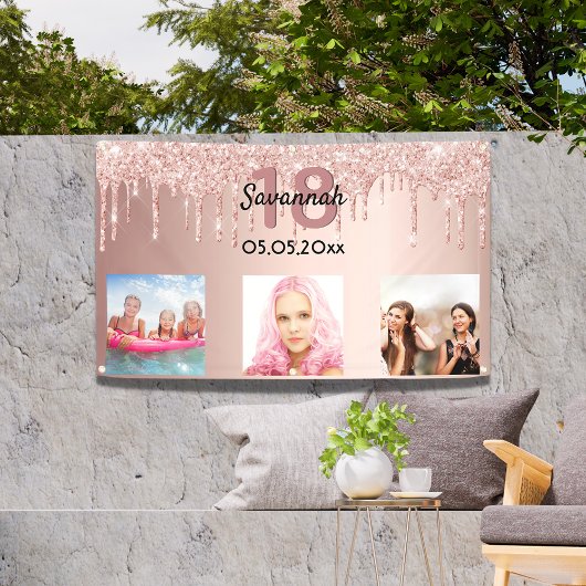 18e verjaardag aangepaste foto roos gouden roze gl spandoek