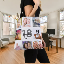18e verjaardag aangepaste fotocollage meisje wit tote bag