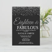 18e Verjaardag Achttien en Fabulous Silver Glitter Kaart (Staand voorkant)