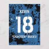 18e verjaardag Achttien Rocks BLUE Grunge F18Z Aankondigingskaart (Voorkant)