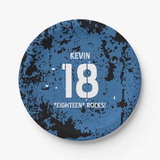 18e verjaardag Achttien Rocks BLUE Grunge F18Z Papieren Bordje (Voorkant)