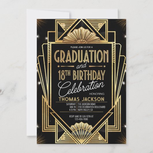 18e Verjaardag Afstuderen 1920 Black Gold Scheme Kaart (Voorkant)