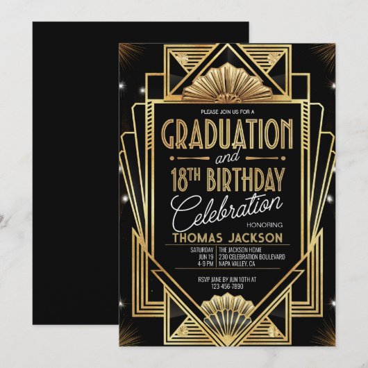 18e Verjaardag Afstuderen 1920 Black Gold Scheme Kaart (Voorkant / Achterkant)