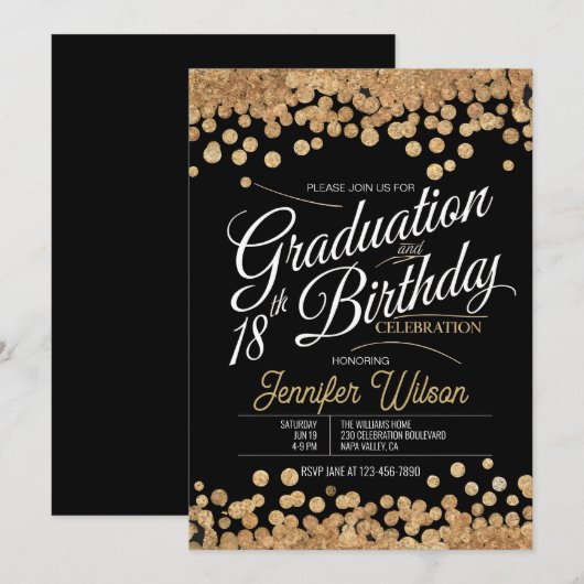 18e Verjaardag Afstuderen Sparkling Gold Glitter Kaart (Voorkant / Achterkant)