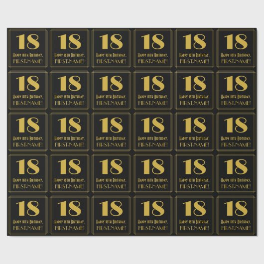 18e verjaardag ~ Art Deco geïnspireerde look "18", Cadeaupapier (Zoom)