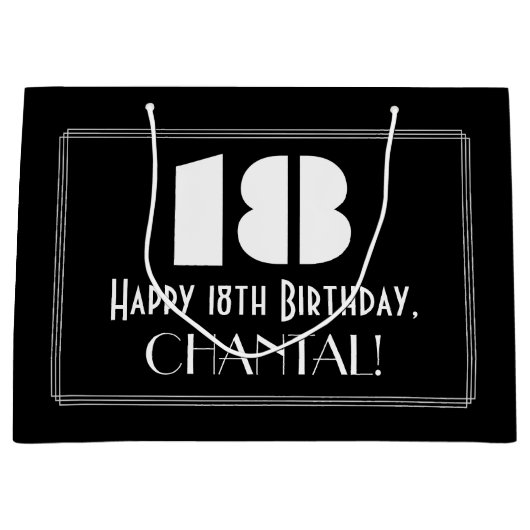18e verjaardag ~ Art Deco geïnspireerde look "18" Groot Cadeauzakje (Voorkant)