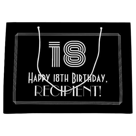 18e verjaardag — Art Deco geïnspireerde look "18"  Groot Cadeauzakje (Voorkant)