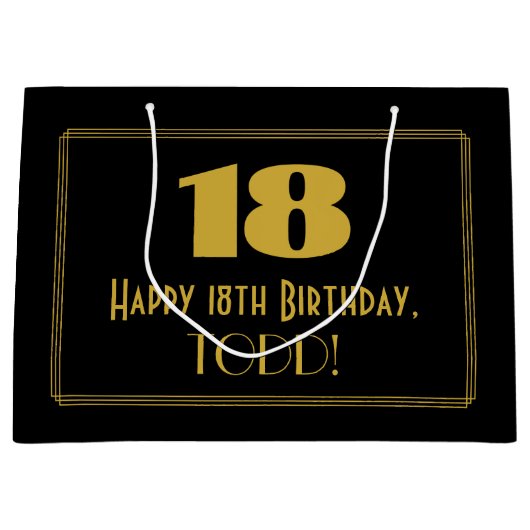 18e verjaardag — Art Deco geïnspireerde look "18"  Groot Cadeauzakje (Voorkant)