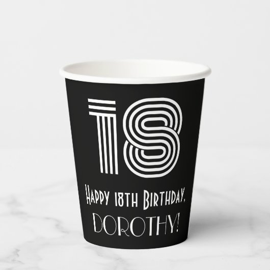 18e verjaardag — Art Deco Geïnspireerde look "18"  Papieren Bekers (Achterkant)