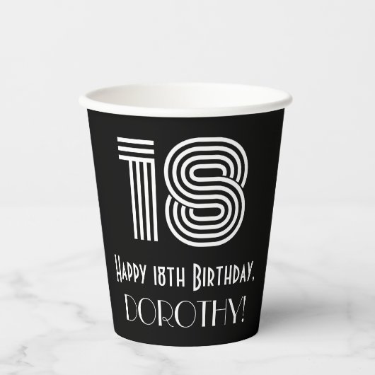 18e verjaardag — Art Deco Geïnspireerde look "18" Papieren Bekers (Voorkant)