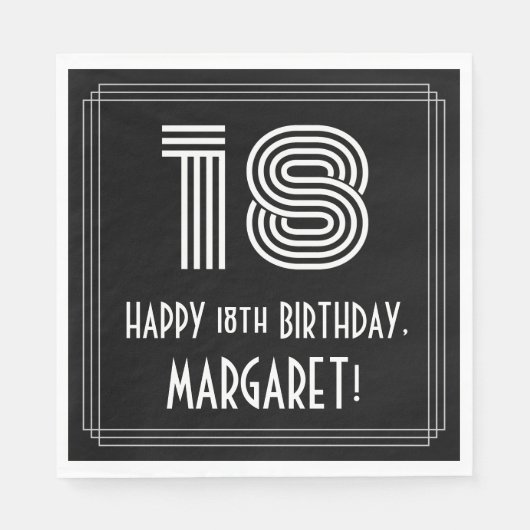 18e verjaardag: Art Deco Geïnspireerde look "18" + Servet (Voorkant)