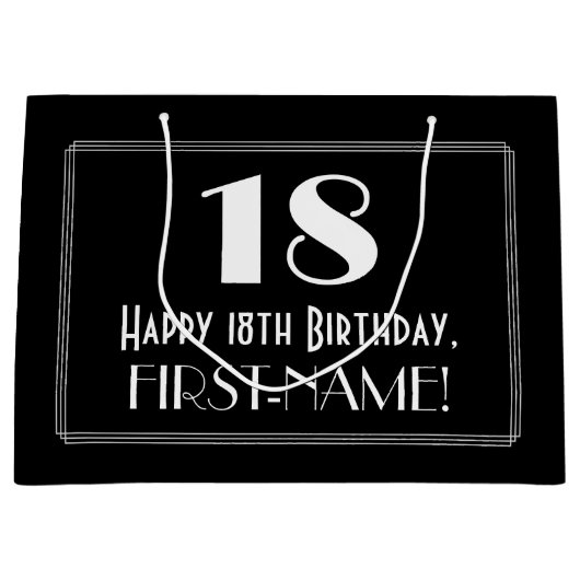 18e verjaardag: Art Deco geïnspireerde stijl "18", Groot Cadeauzakje (Voorkant)