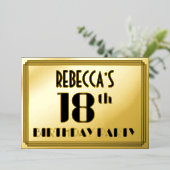 18e verjaardag: Art Deco Kijk "18" en naam Folie Uitnodiging (Staand Voorkant)