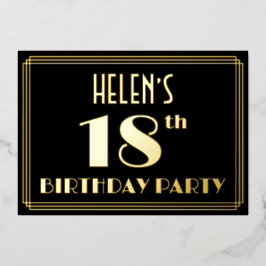 18e verjaardag: Art Deco Kijk "18", met naam Folie Uitnodiging