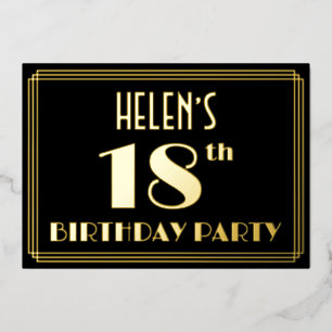 18e verjaardag: Art Deco Kijk "18", met naam Folie Uitnodiging