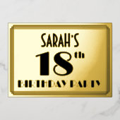 18e verjaardag — Art Deco look "18" + Naam Folie Uitnodiging (Voorkant)
