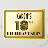 18e verjaardag — Art Deco Style "18" en naam Folie Uitnodiging (Voorkant)