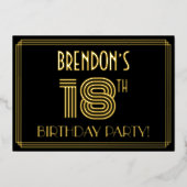 18e verjaardag — Art Deco Style "18" + Naam Folie Uitnodiging (Voorkant)