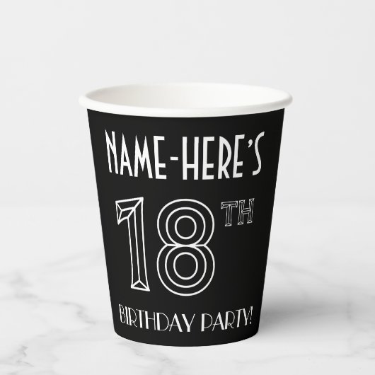 18e verjaardag: Art Deco Style + aangepaste naam Papieren Bekers (Voorkant)