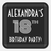 18e verjaardag: Art Deco Style en aangepaste naam Vierkante Sticker (Voorkant)