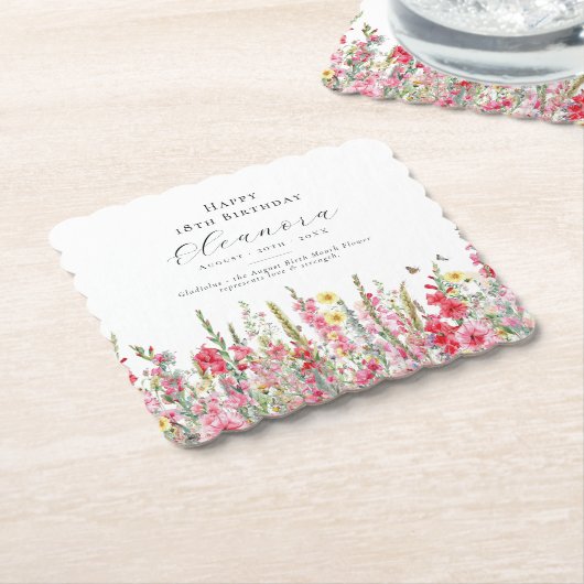 18e Verjaardag Augustus Geboortemaand Bloem Custom Kartonnen Onderzetters (Gebogen)