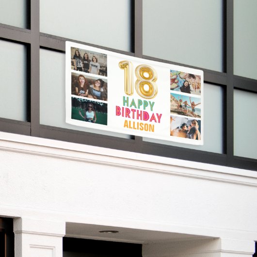 18e verjaardag ballon Happy Birthday Party Spandoek (Buitenkant Gebouw)