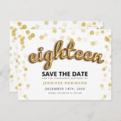 18e verjaardag Bewaar de datum Gouden Ballonnen Gl Aankondigingskaart (Voorkant / Achterkant)