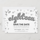 18e verjaardag Bewaar de datum Zilveren ballon gli Kaart (Voorkant)