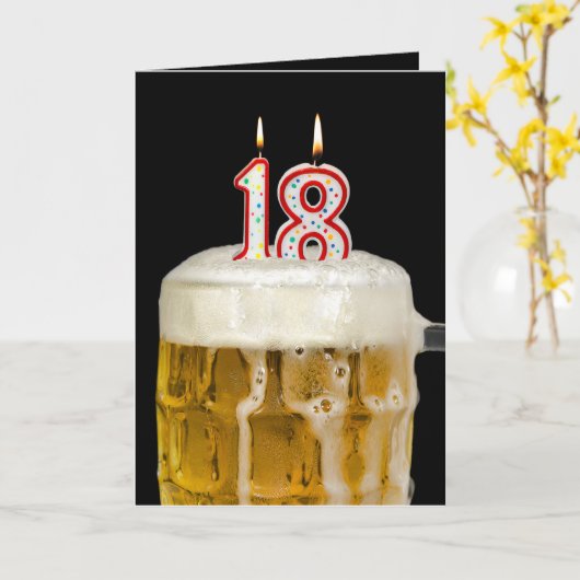 18e verjaardag Bier op zwart Kaart (Gele Bloem)