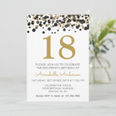 18e Verjaardag Black Gold Glitter Sparkle Confetti Kaart (Staand voorkant)